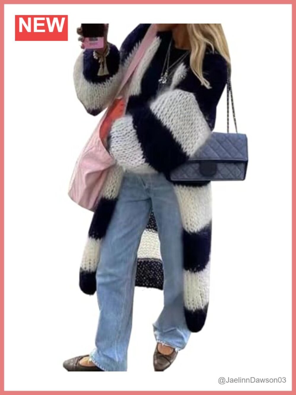Womens Long Color Block Striped Cardigan Open Front Rib Knit Midi Sweater